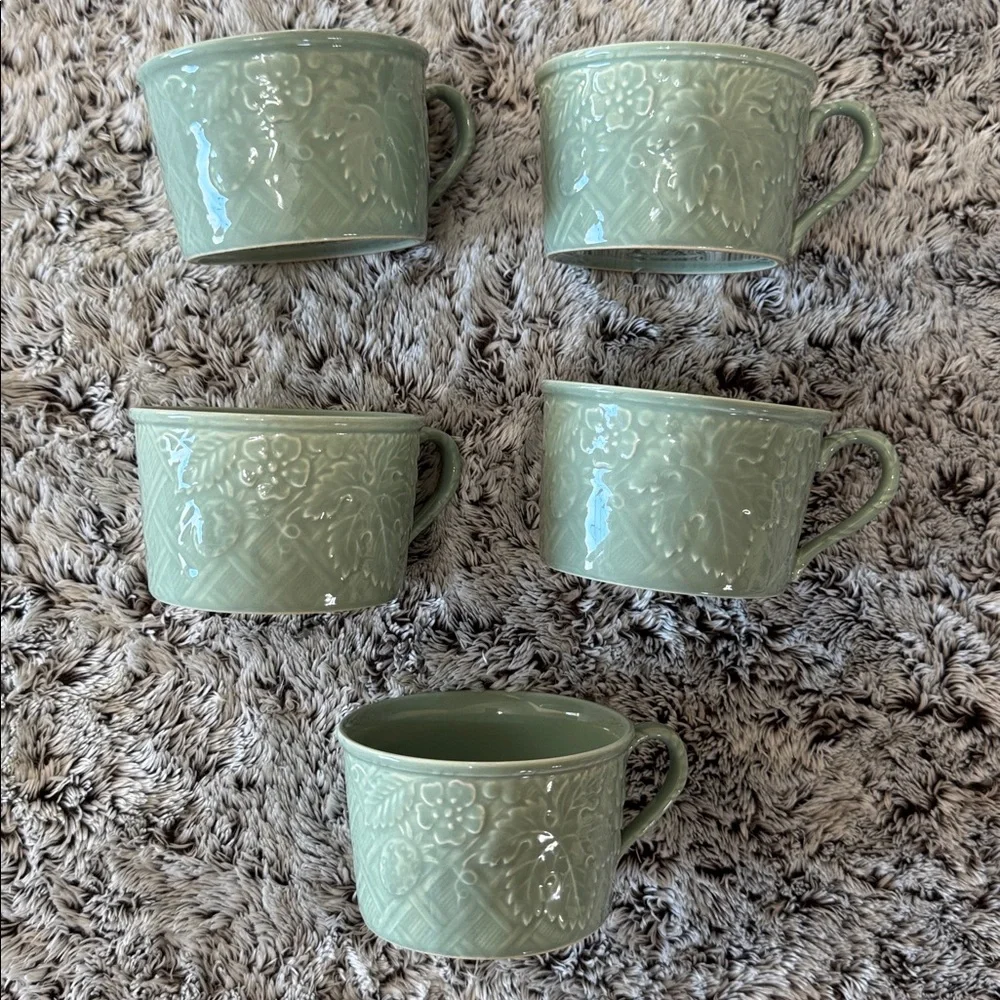 Mikasa English‎ Countryside Celadon DP400 Japan-E Set of 5 Green Tea Cups Mugs